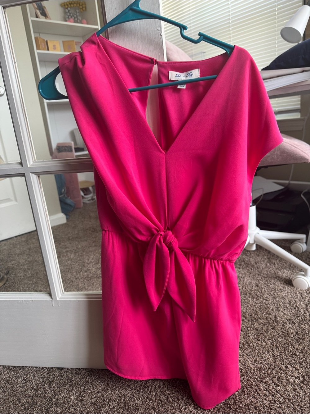 She + Sky Hot Pink Knot-Front Mini Dress
